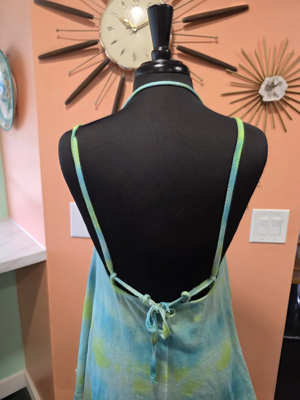 Free People Rare We The Free L Green & Blue Tie-Dye Double-Strap Tank Boho Chic